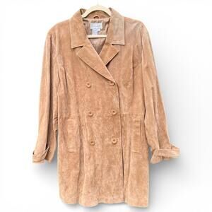 Y2K Tan Leather Suede Double Breasted Trench Coat